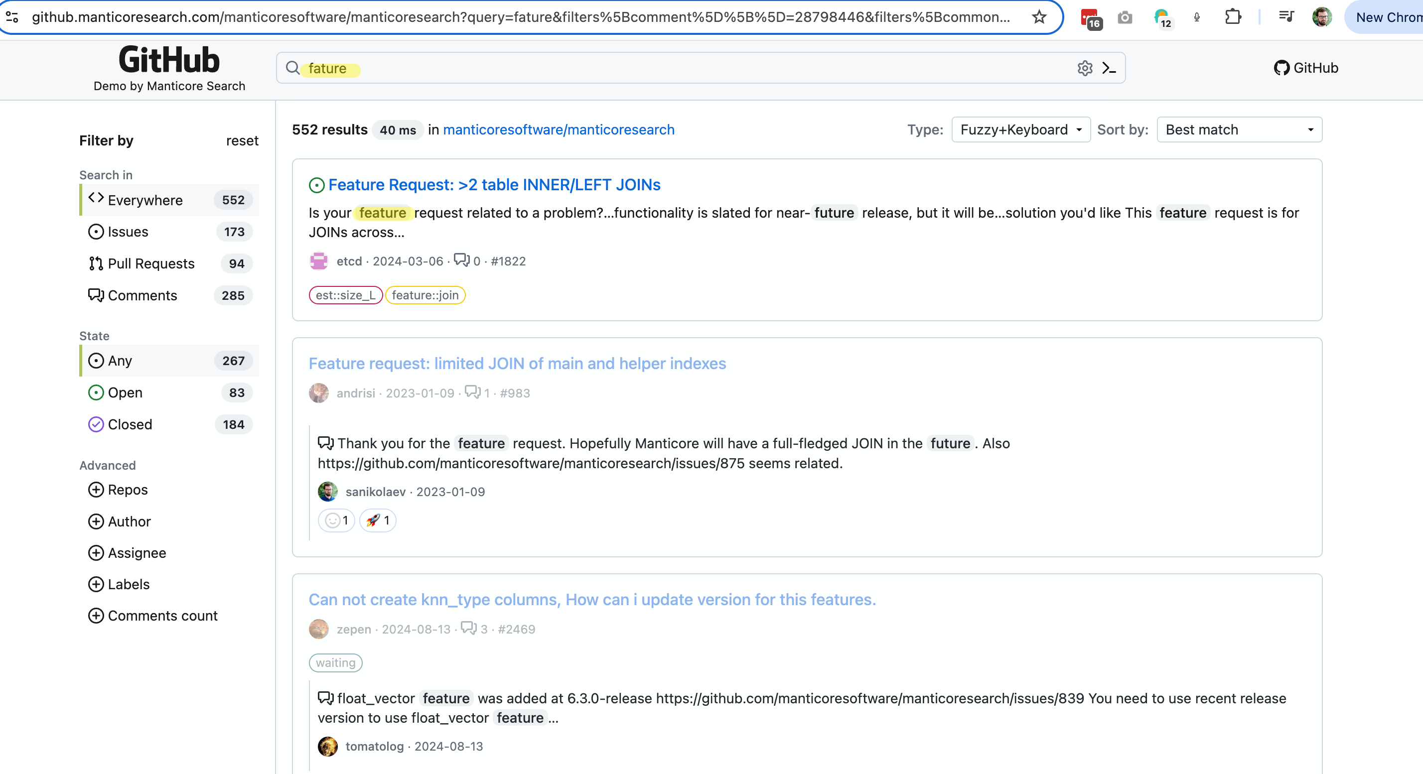 Пример нечёткого поиска